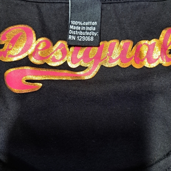 Desigual Floral‎ Black Tunic Top with Pink Accents Cotton - Picture 5 of 8